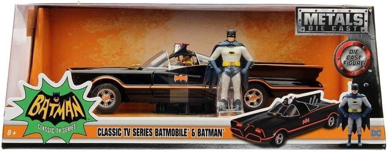 1966 Classic TV Batmobile Die-Cast Car with Batman Robin Figures Collectible