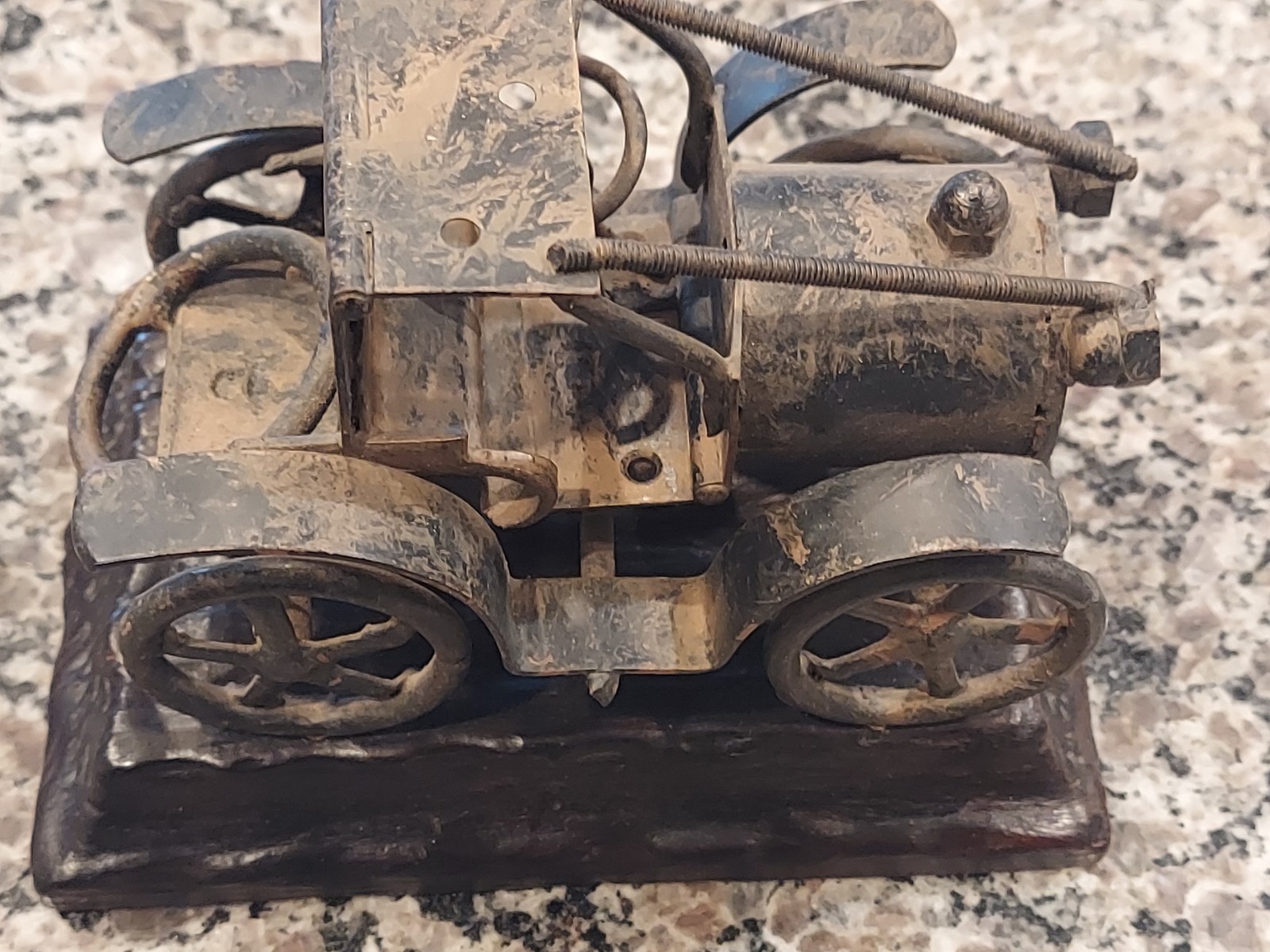 Ford 1910 Steampunk Scrap Metal Art Sculpture Wood Base