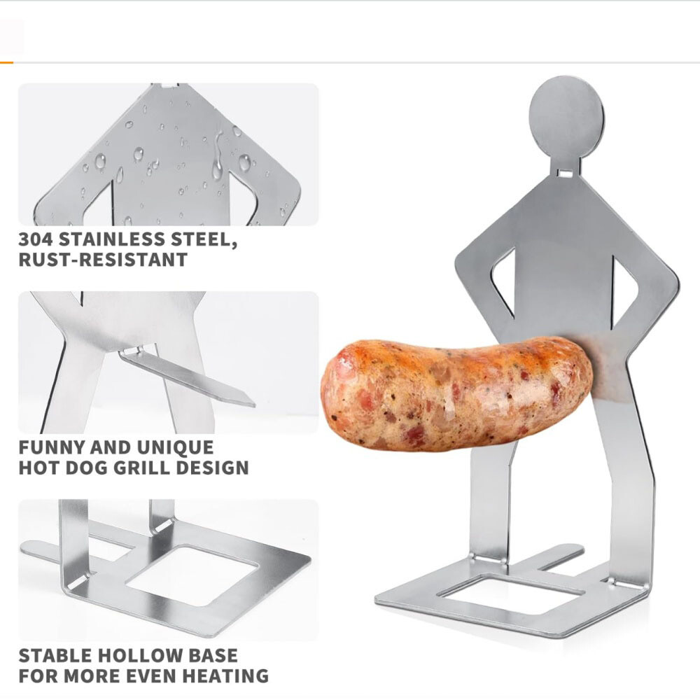 2-4Pcs Foldable BBQ Grill Rack Standing Man Shape Funny Hot Dog Roaster Holder