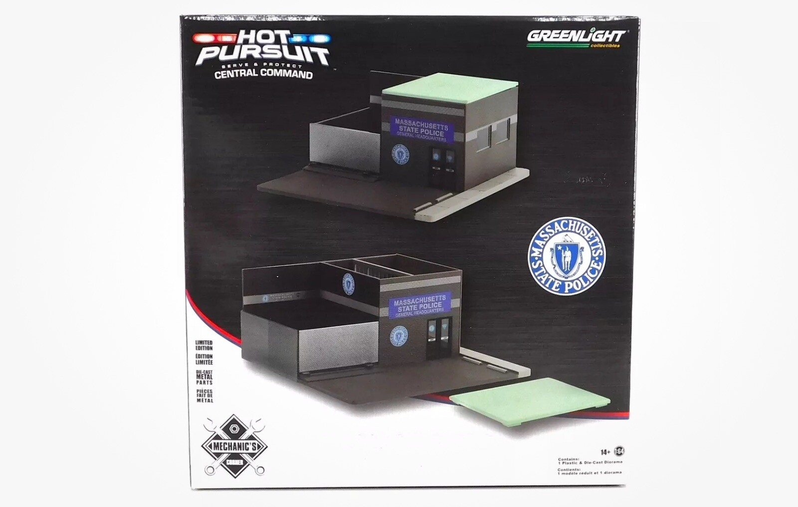 Greenlight 1/64 Hot Pursuit Massachusetts State Police Diorama Mechanics Corner