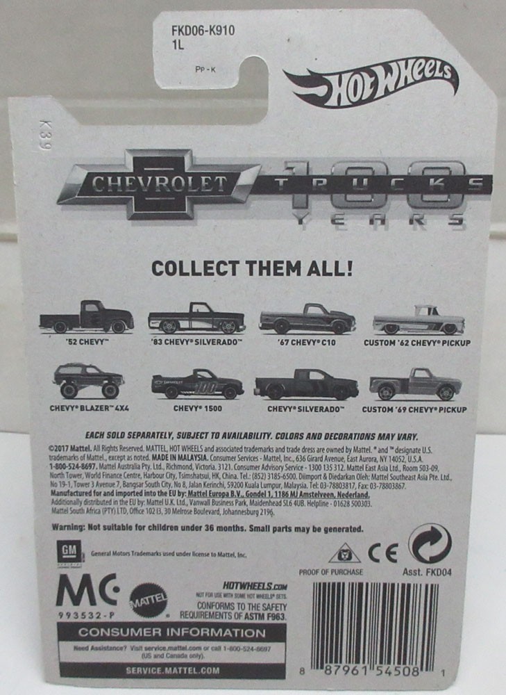 Hot Wheels 2018 100 Years of Chevy Trucks Complete 8 Car SET