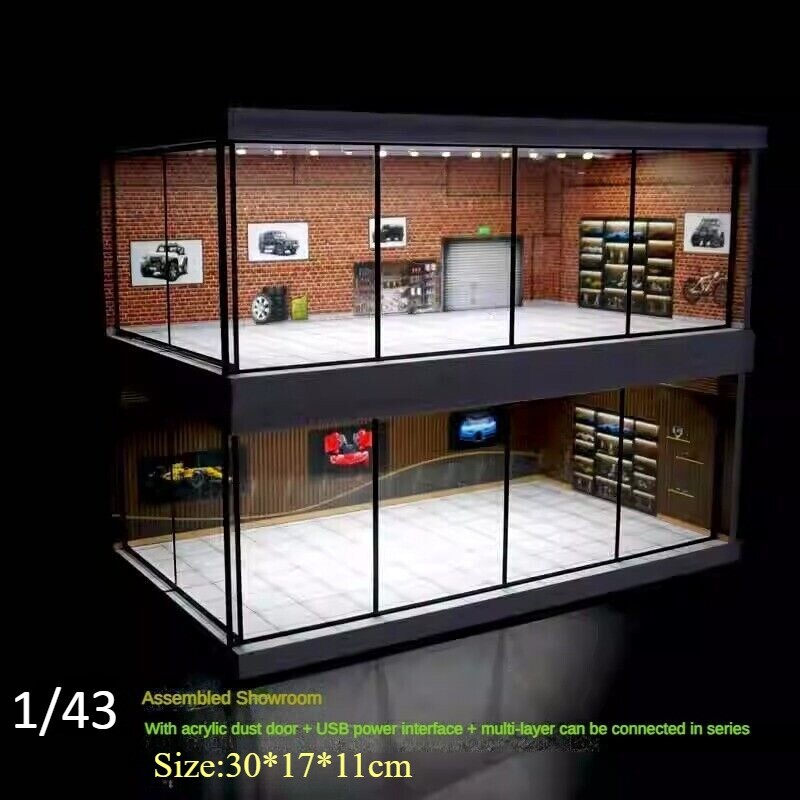 1/43 Diorama Garage Model LED Lighting City Car Parking Lot Scene Display Model
