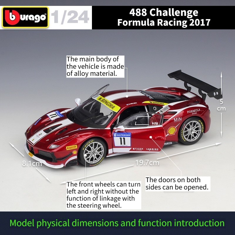 Bburago 1:24 Ferrari 488 Challenge Race Car Diecast Finished Model Collectible