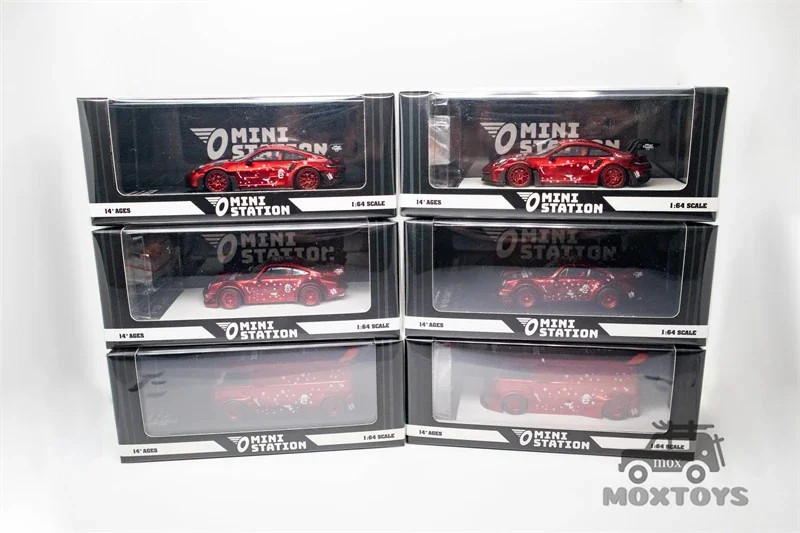 Mini Station 1:64 RWB 964 992 GT3 RS T1 VAN Metallic SUP Red Diecast Model Car
