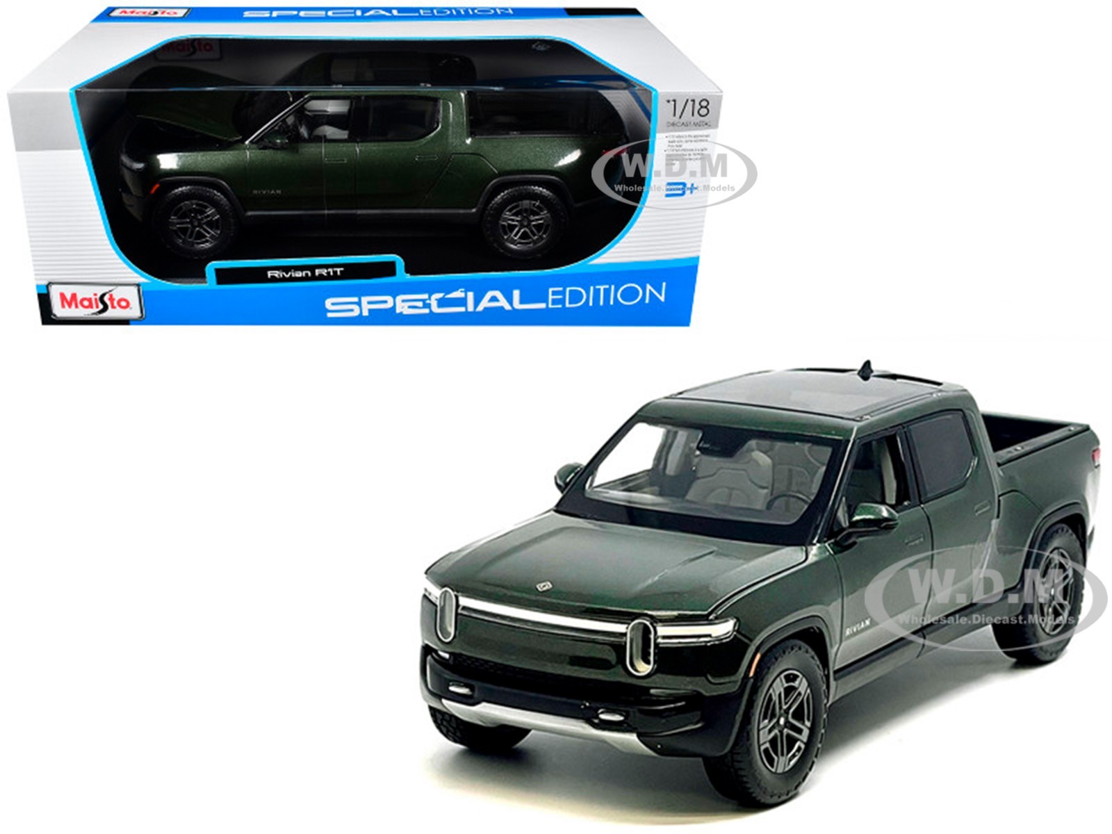 RIVIAN R1T PICKUP DARK GREEN 1/18 DIECAST MODEL BY MAISTO 31466