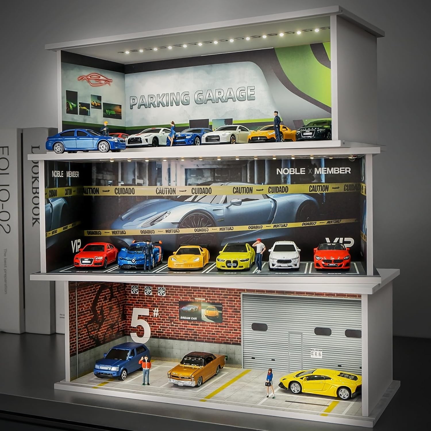 1/64 Diorama Car Garage Model LED Lighting City Parking Lot Scene Building Model