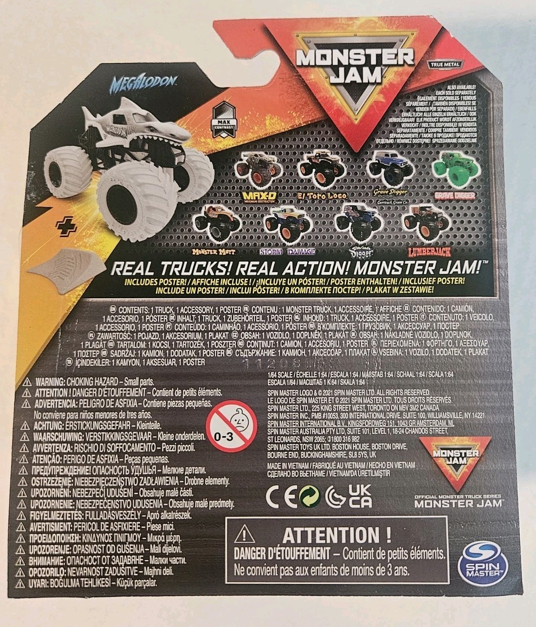 Monster Jam Megalodon Series 22 1:64 Diecast Truck Bonus Decal Shark Gray