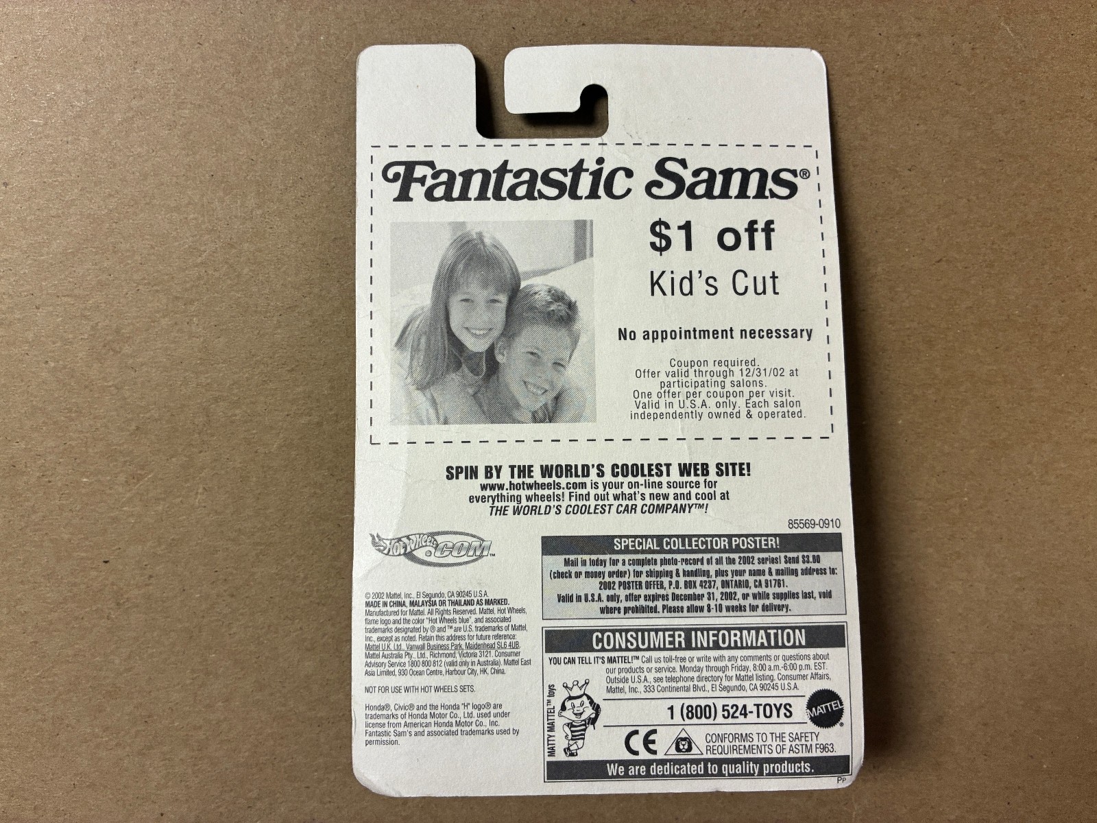 Hot Wheels Fantastic Sams 1:64 1999 Honda Civic Si Diecast (Mattel) Card Creased