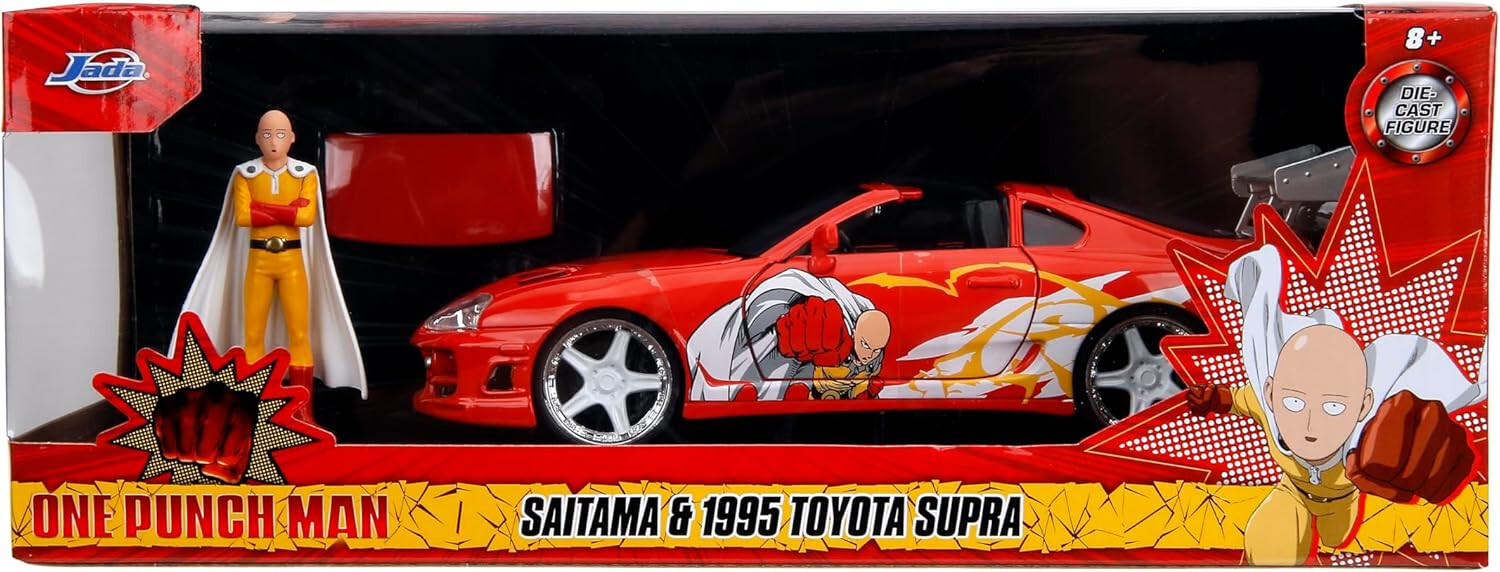 Jada Toys One Punch Man 1:24 1995 Toyota Supra DieCast Car Saitama Figure Toys
