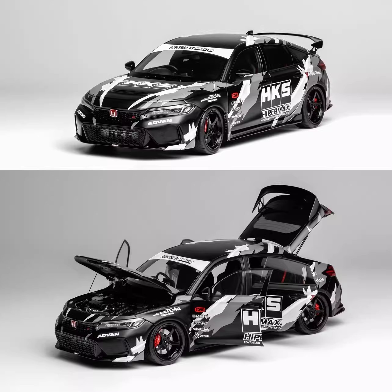 Motorhelix 1/18 Honda Civic Type R FL5 HKS Livery Model Car White / Matte black