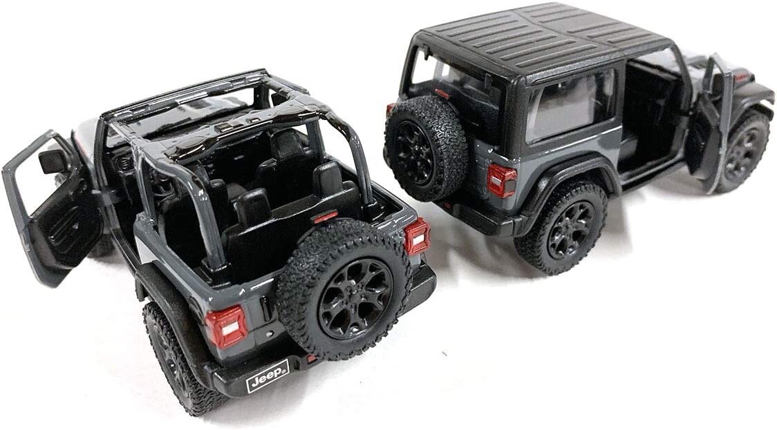 Set of Two 2018 Jeep Wrangler Rubicon HARD TOP Diecast Model 1:34 Scale 5″ GREY