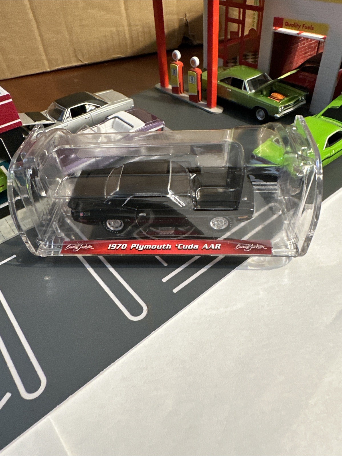 2025 Greenlight 1970 AAR Cuda Black With Stand 1/64 Adult Collectible
