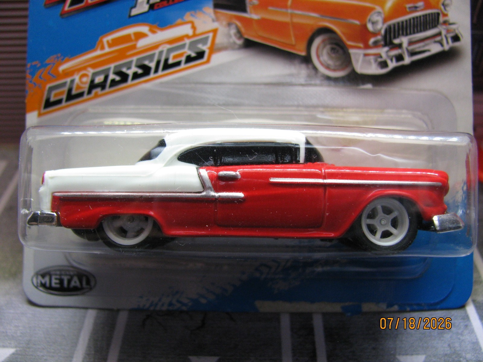 2025 Maisto ’55 Chevy Bel Air Red White Classics, w/Real Riders Wheel Swap