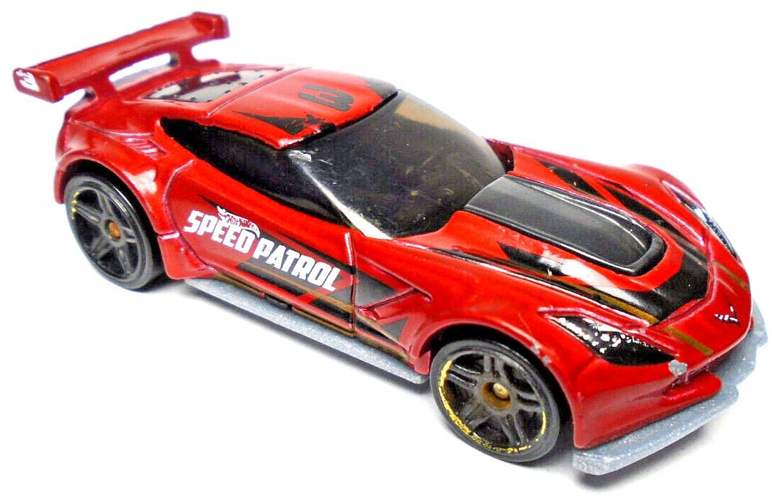 2014 HOT WHEELS CHEVY CORVETTE C7.R SPEED PATROL RED 2 3/4″ DIECAST CAR W/ BLACK