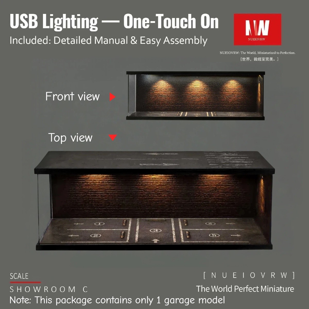US 1:64/43 Black Garage Diorama Model LED Lighting Parking Lot Display Case Gift