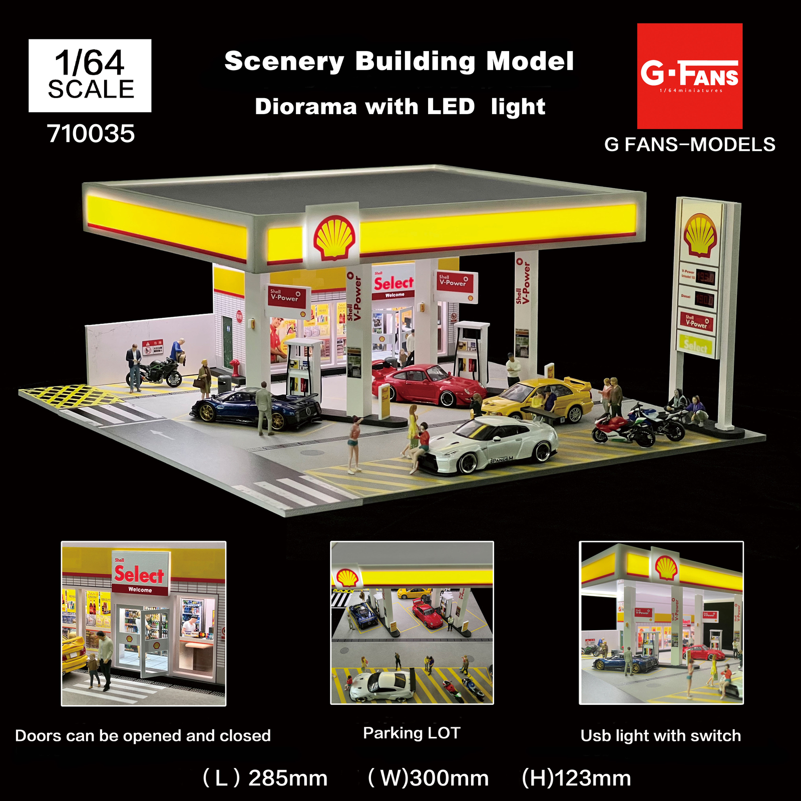 1/64 Diecast Car Garage Model LED City Street Parking Lot Scene Gifts US Diorama