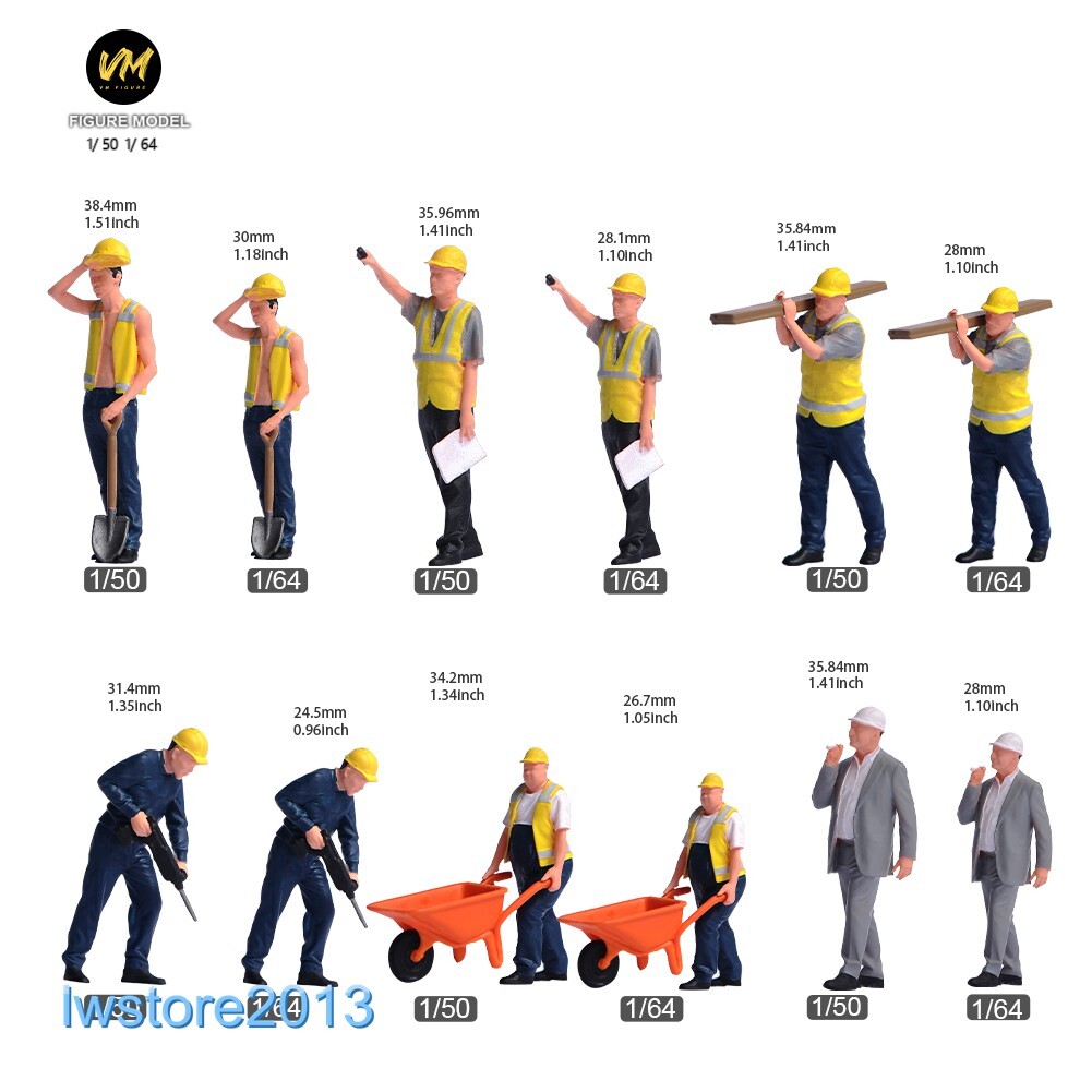 1/64 1/50 Construction Workers Man Miniatures Figures Model For Cars Trucks Toys