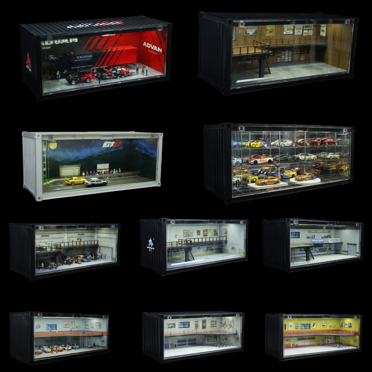 1/64 Diorama Garage Model LED City Store Parking Lot Building Scene Model Gift