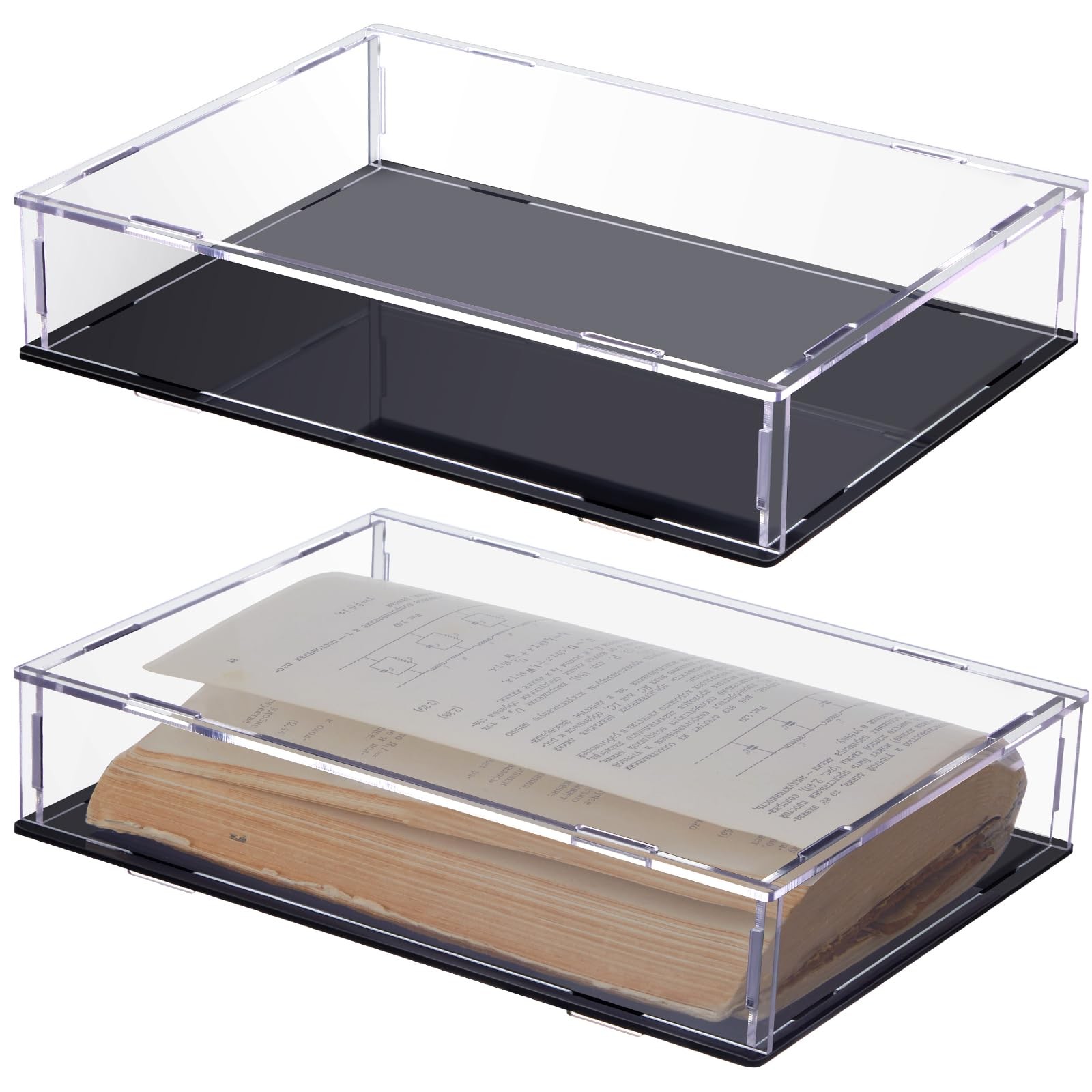 Suzile 2 Pcs Book Display Case Clear Acrylic Box and Black