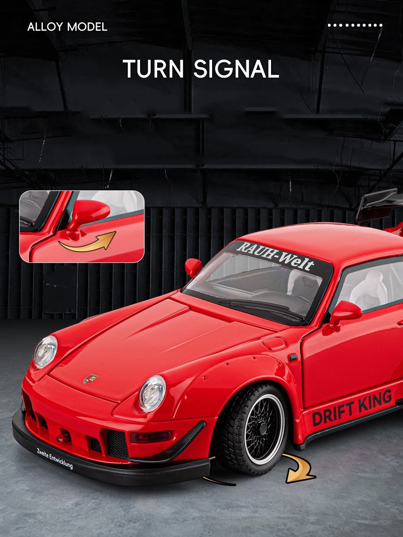 1:22 Porsche RWB 993 Targa 911 Diecast Model Car – Sound Light Pull-Back Toy