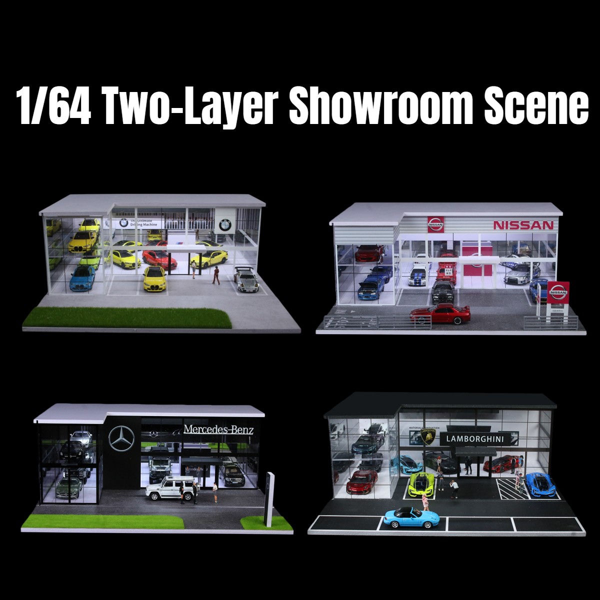 1/64 Diorama Garage Model LED City Store Parking Lot Building Scene Model Gift