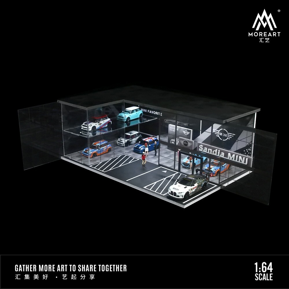 1/64 Diorama Parking Lot Model LED Lighting Car Garage Scene Building Model US
