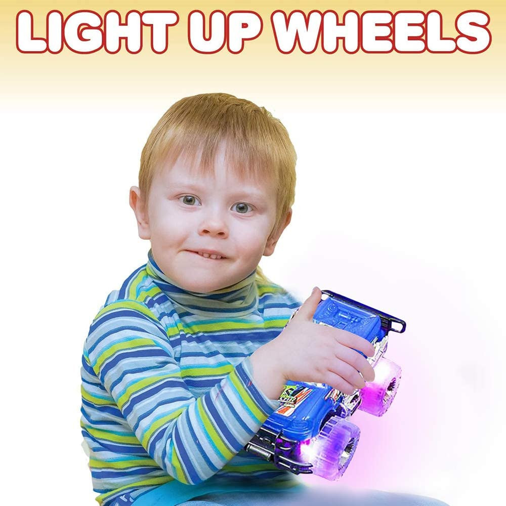 Light-Up Monster Truck Toys (2-Pack) – Push-&-Go Cars with Glowing Wheels – Birt