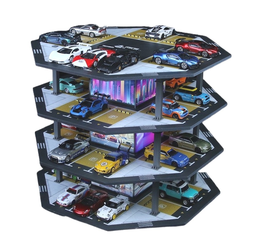 1/64 Diorama Diecast Garage Model LED Japanese Parking Lot Scene Display Case US