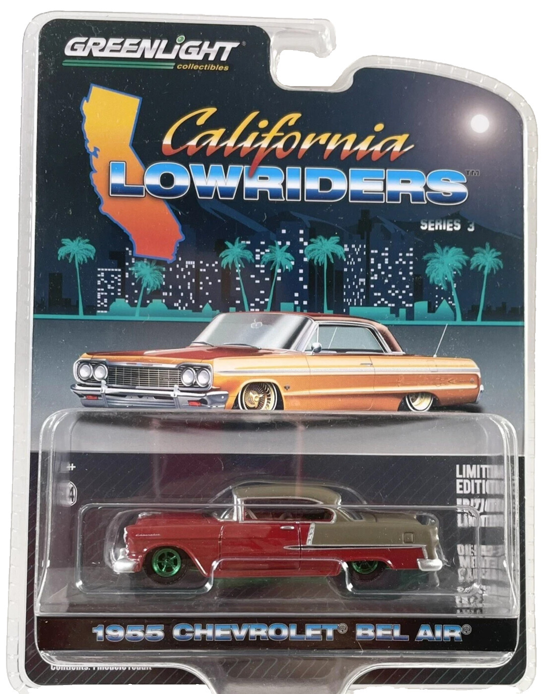 1:64 CHASE CALIFORNIA LOWRIDERS 1955 CHEVY BEL AIR RUBY RED/BRONZE NOT PRODUCED!