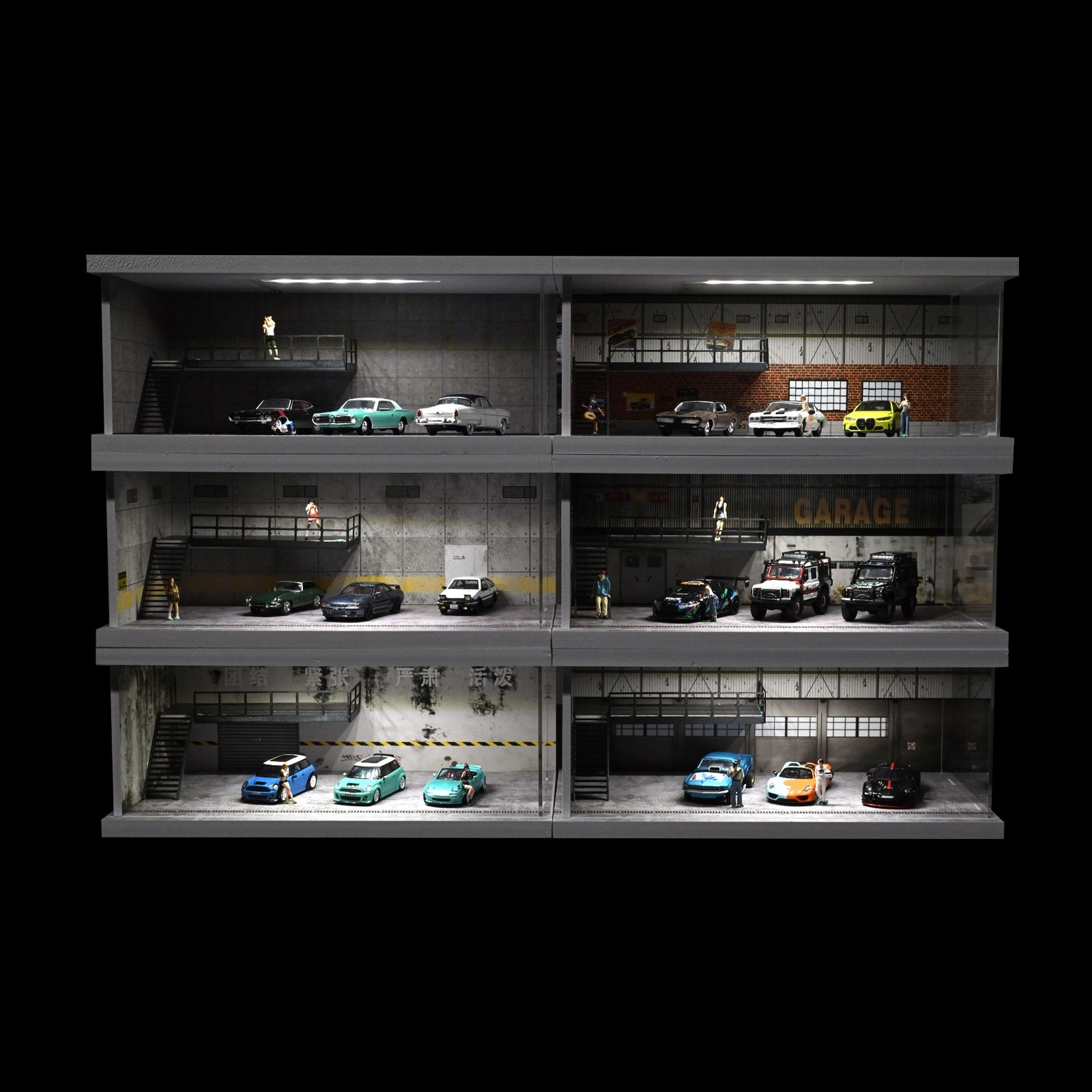 1:64 Diorama Car Garage Model LED Lighting Car Model Display Cabinet Scene Model