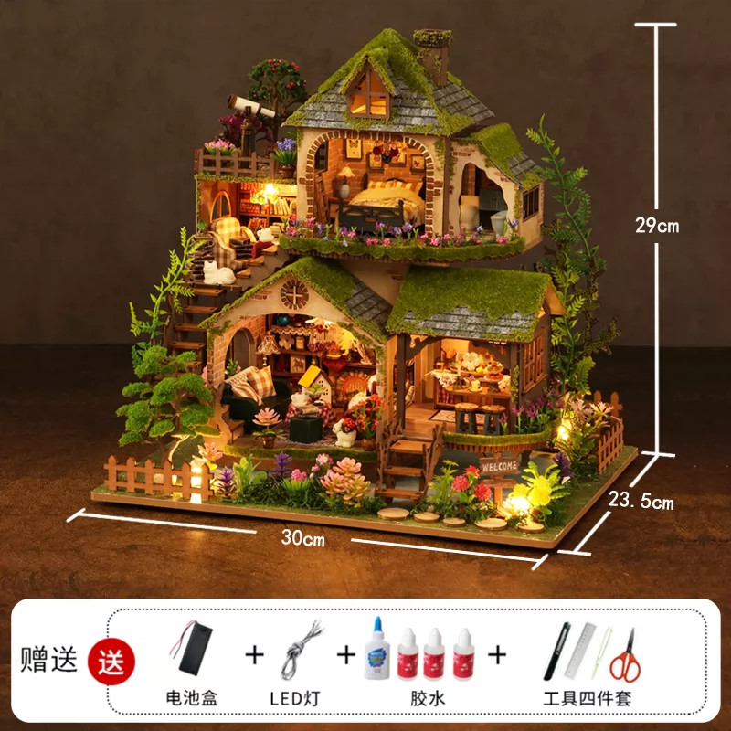 DIY Handicraft Art Miniature Assembly Forest Adventure + Lights + Assembly Tools