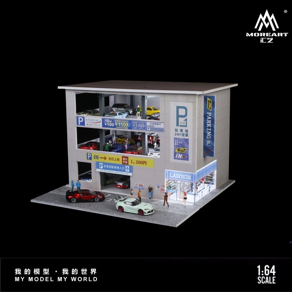 Diorama 1/64 Die-Cast Car Garage Model City LED Street Buildings Scene Gifts US