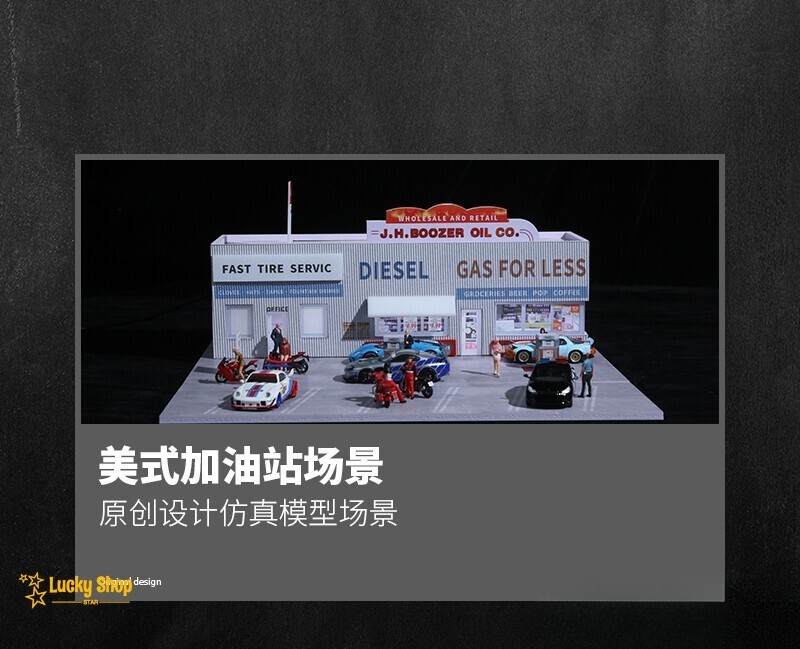 Diorama 1/64 Car Parking Lot Model LED Lights City Car Gas Station Scene Display