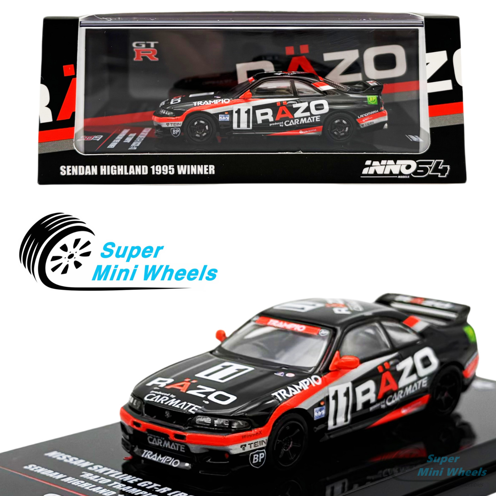 INNO64 1:64 Nissan GT-R R33 #11 Razor Trampio Sendan Highland 1995 Winner