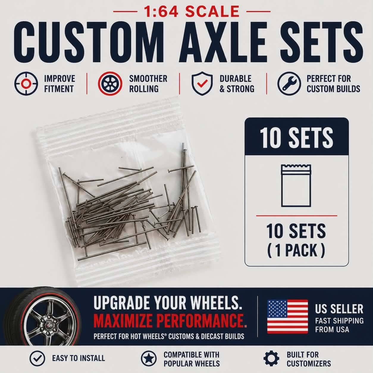 SPOKES (D) 1:64 Custom Wheel Sets Rubber Tires for Diecast Wheel Swaps