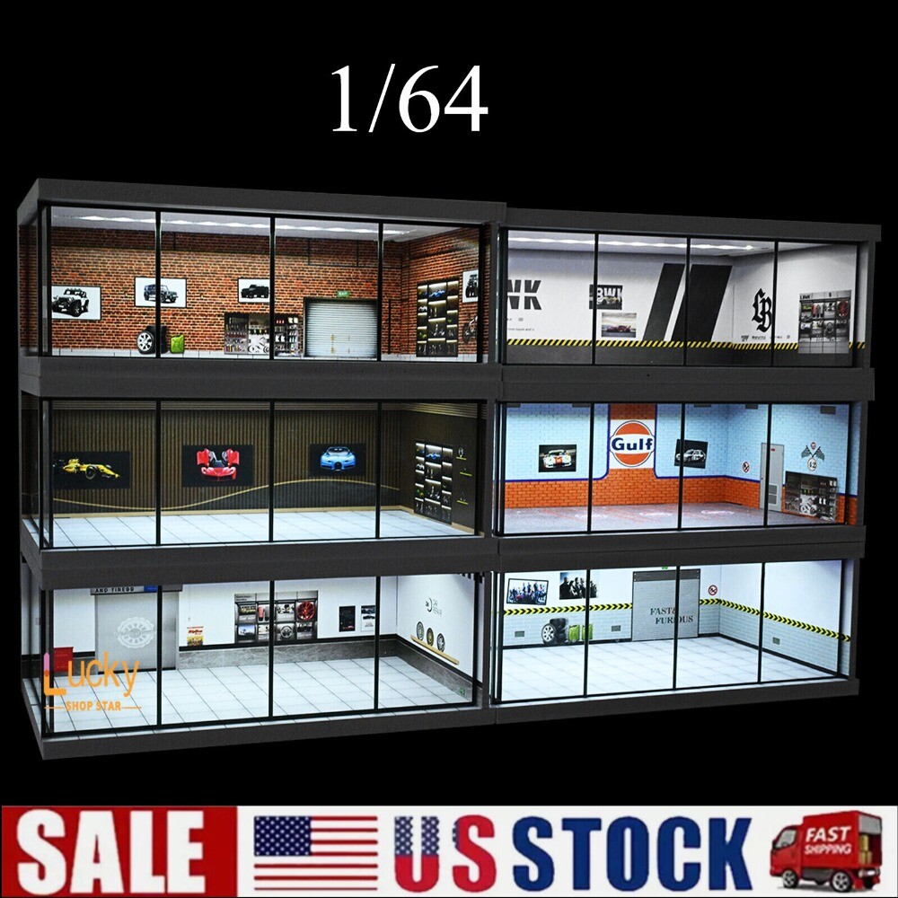 Diorama 1/64 Car Garage Model Lights City Car Showroom Scene Display Model Gifts