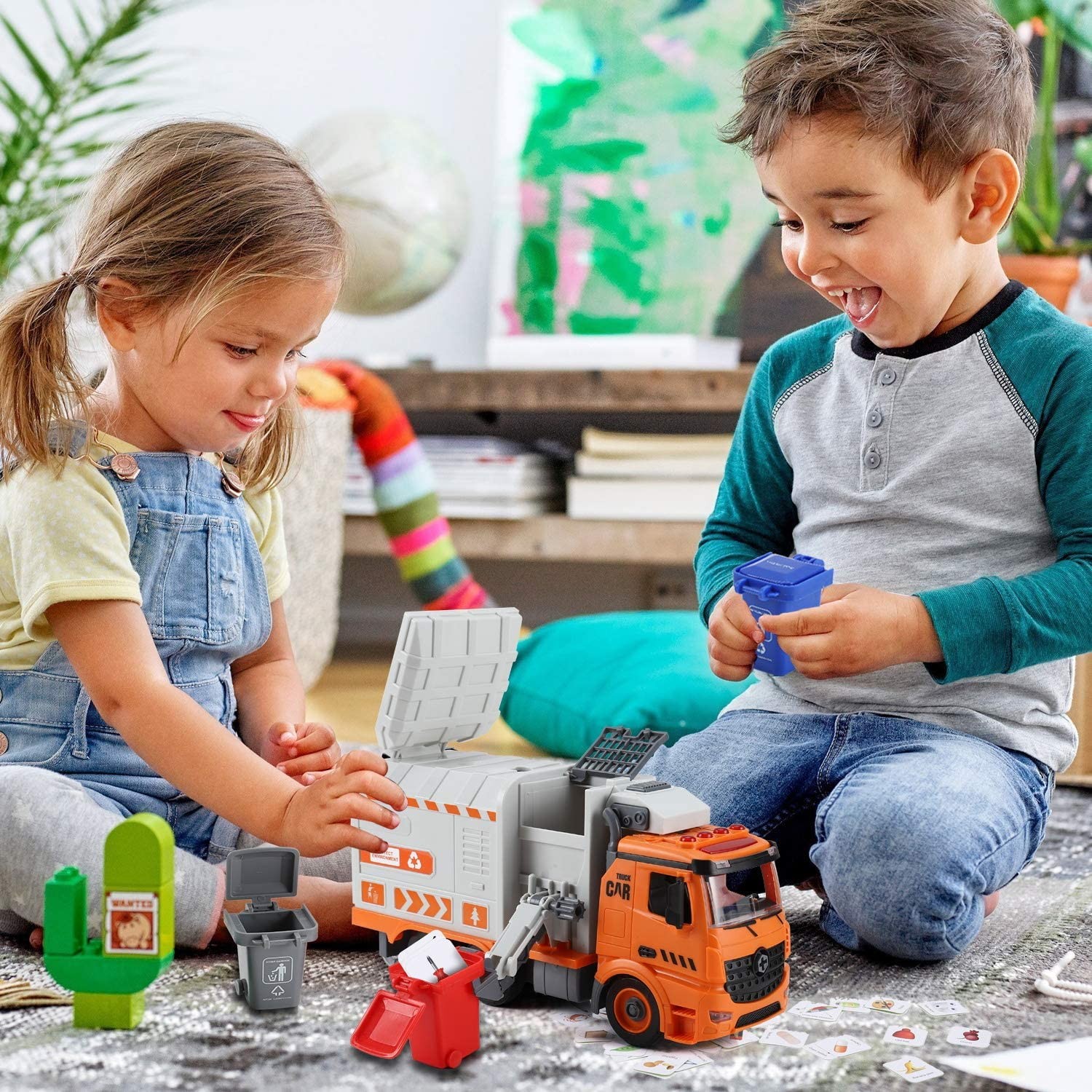 Garbage Truck Toys, DIY Realistic Recycling Trash Truck Toy with Light and So…
