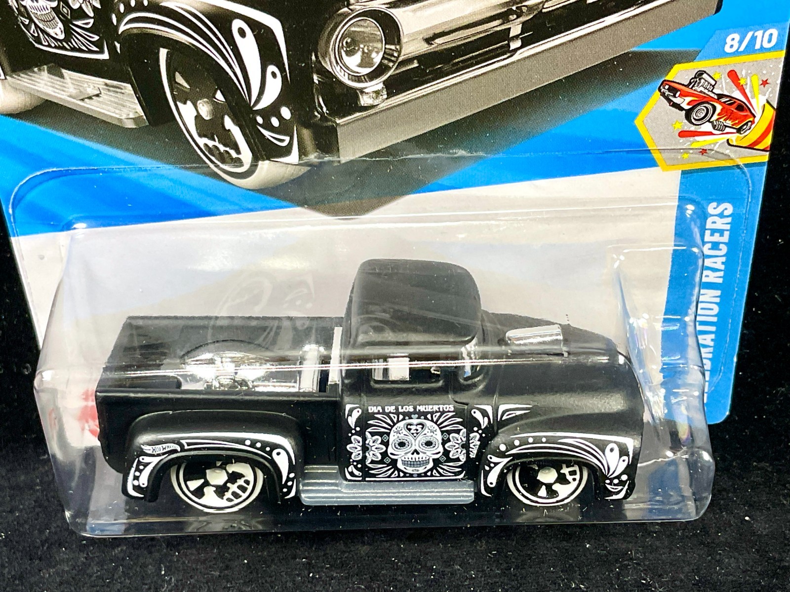 Hot Wheels CUSTOM ’56 FORD TRUCK Black, DIA DE LOS MUERTOS, Day of the Dead #233