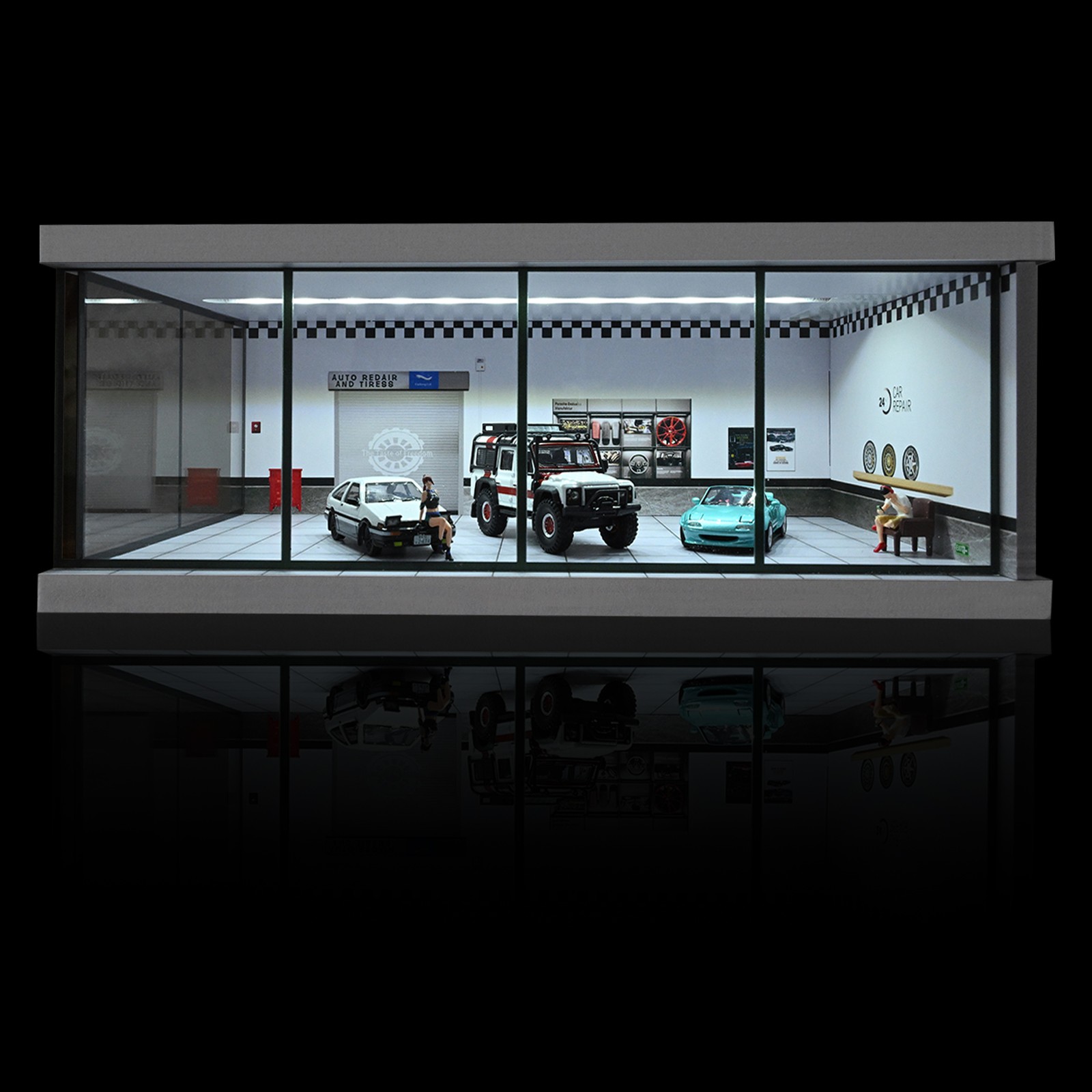 Diorama 1/64 Car Showroom Model LED Lighting Car Garage Backdrop Scene Model Toy
