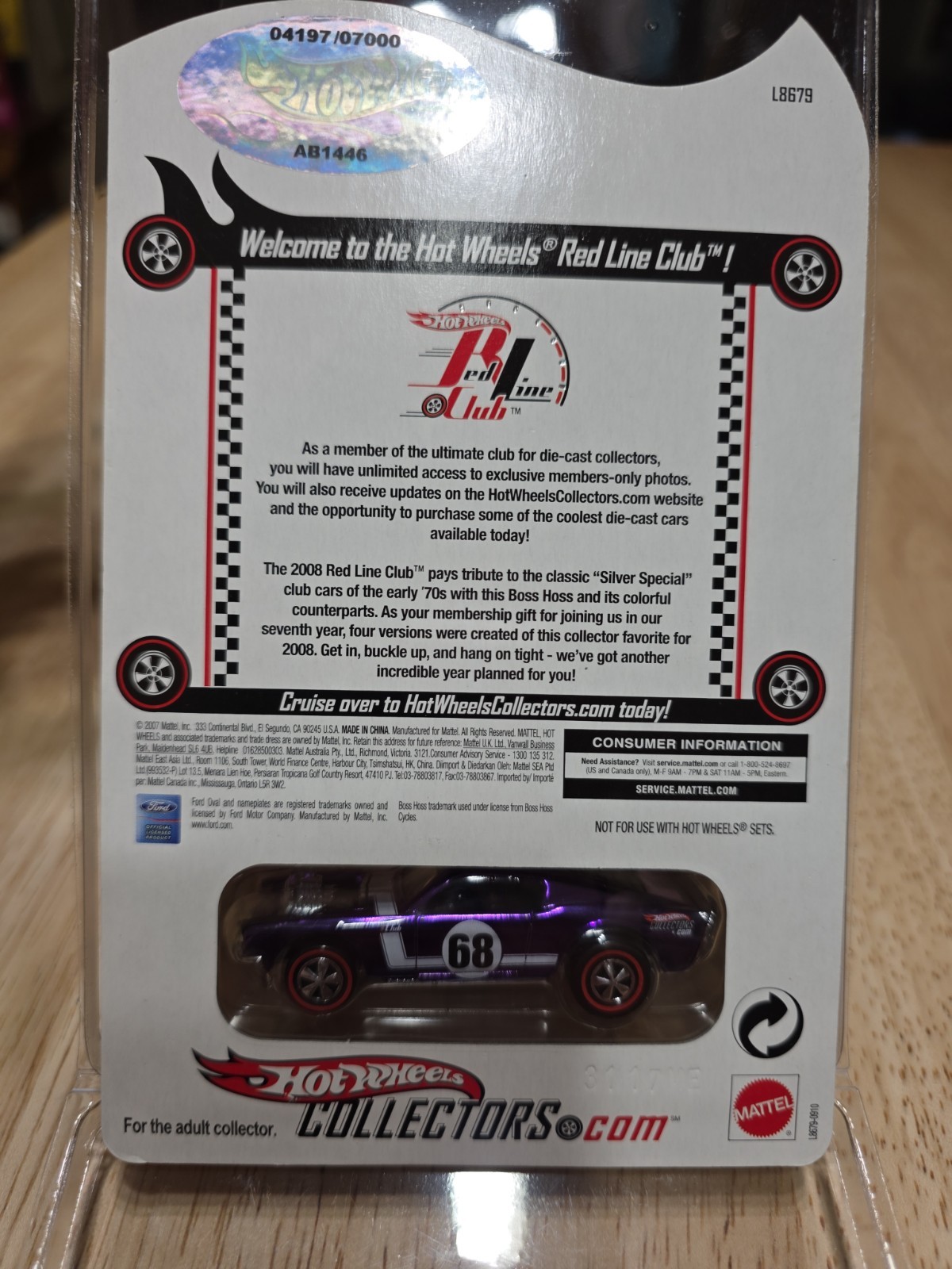 1968 Ford Mustang Boss Hoss Purple Hot Wheels Red Line Club RLC 2008 w Protector
