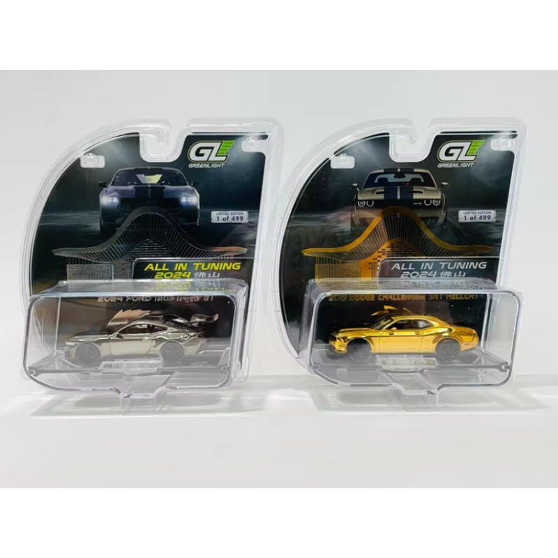 2PCS Greenlight 1:64 Dodge Challenger Srt Hellcat Ford Mustang GT Chrome Car