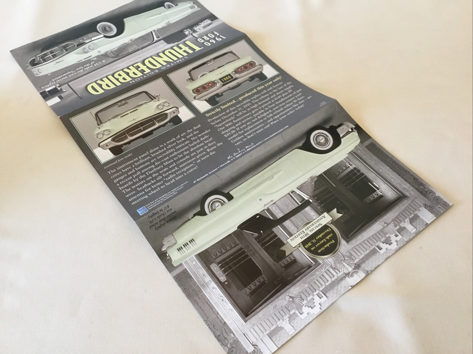 Danbury Mint 1960 Ford Thunderbird Limited Edition Brochure Paperwork Only 1:24
