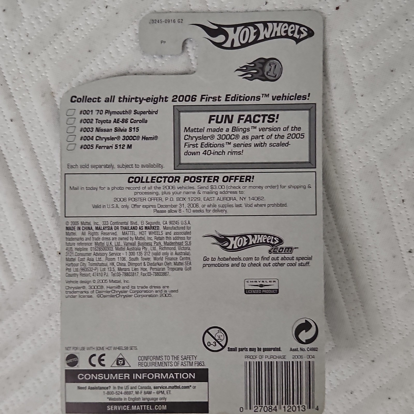 Hot Wheels First Editions 2006 Chrysler 300C Hemi 1:64 Silver Unopened Box