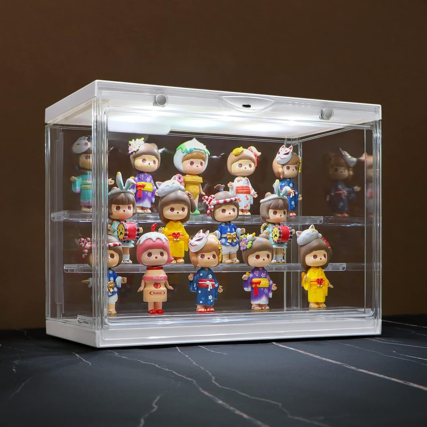 LED Acrylic Display Case for Funko Pop & 3-Tier 11.8″x6.7″x9″inch, White