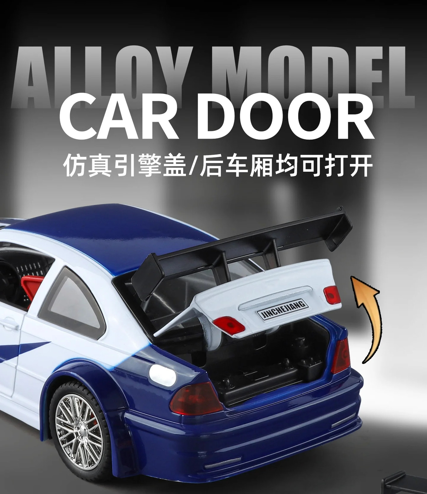 1:24 BMW M3 GTR E46 Alloy Muscle Diecast Car Model Sound Light Birthday Gift Toy