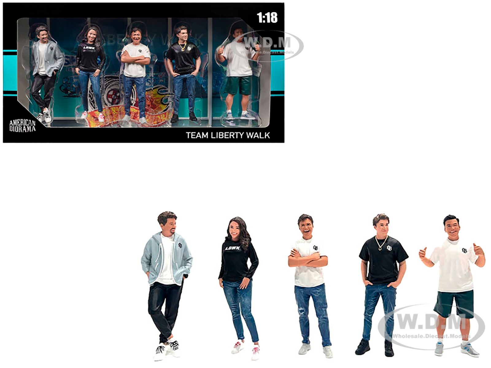 “TEAM LIBERTY WALK” 5 PC FIGURE SET 1/18 SCALE BY AMERICAN DIORAMA AD-90100