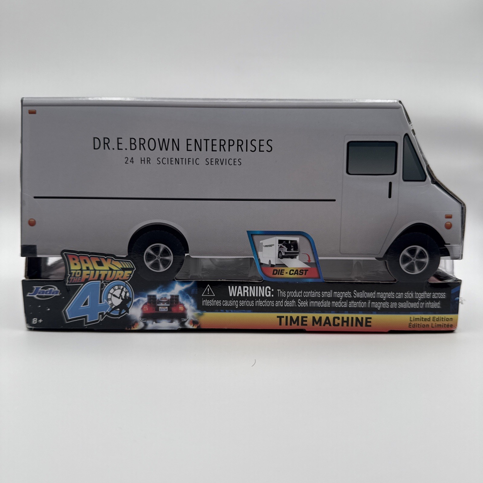 Jada Back to the Future 40th Frost DeLorean 1:32 Doc Brown Van Box