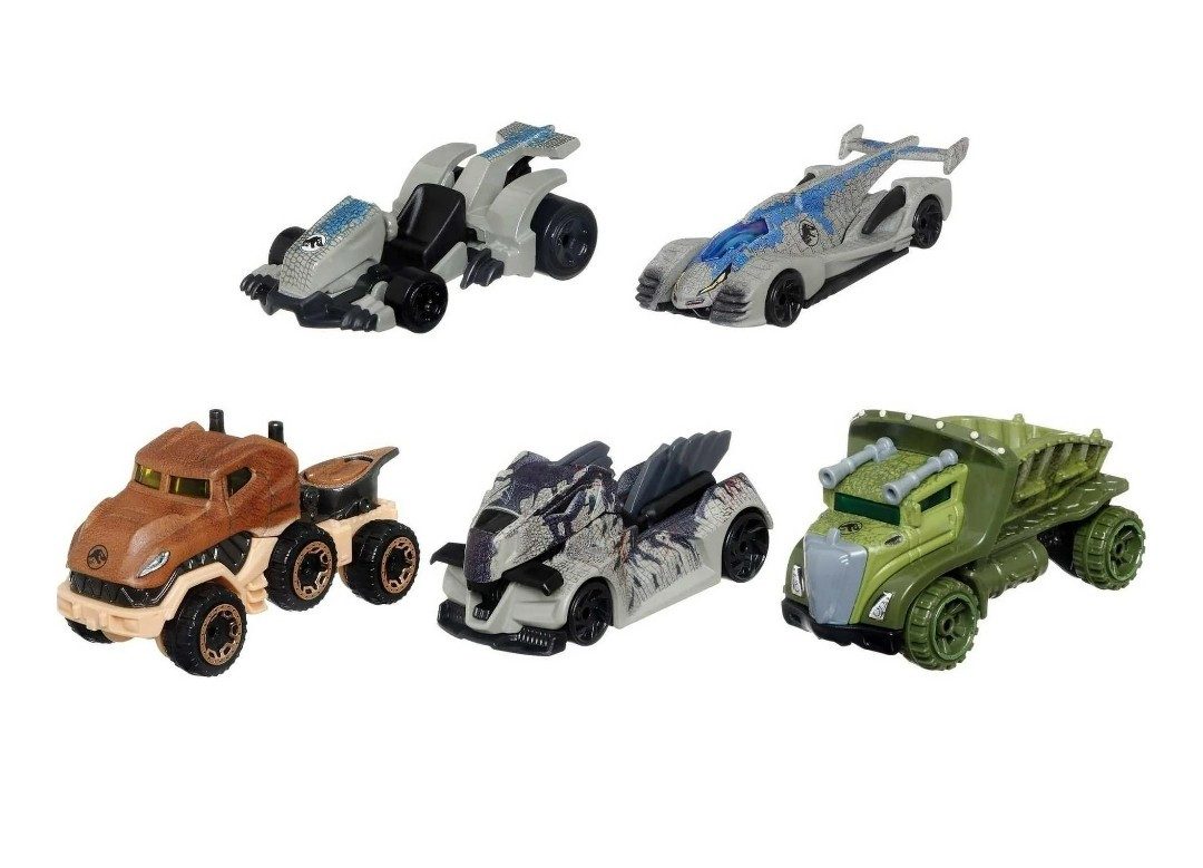 Hot Wheels Jurassic Park Dominion Character Cars 5 Pack Includes blue – NEW