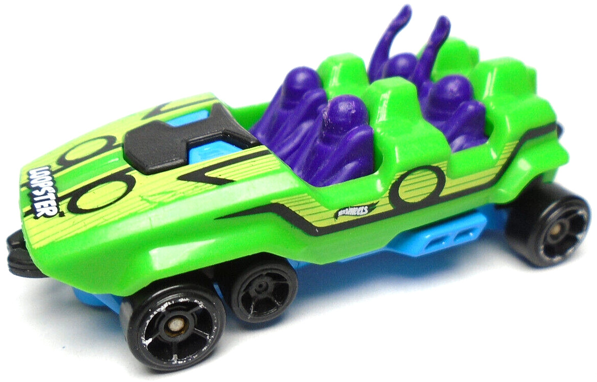 2014 HOT WHEELS LOOPSTER GREEN 2 3/4″ DIECAST ROLLER COASTER CAR W BLUE & PURPLE