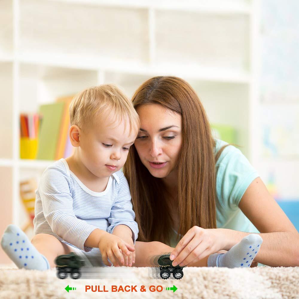 Pull Back Dinosaur Car Toys 4 Pack for 3-Year-Old Boys and Toddlers
